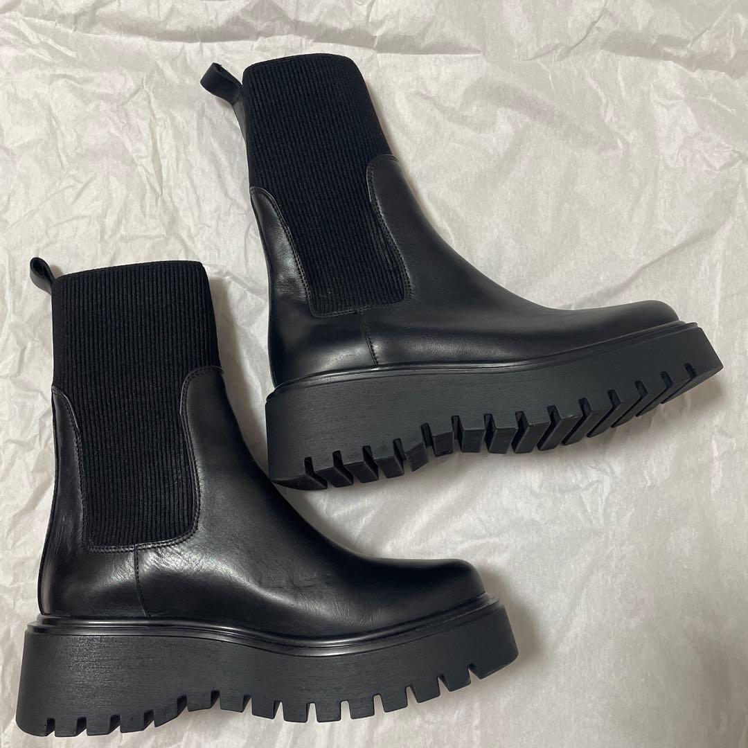 PLAIN PEOPLE ブラック サイドゴアブーツ 厚底 サイドゴアブーツ