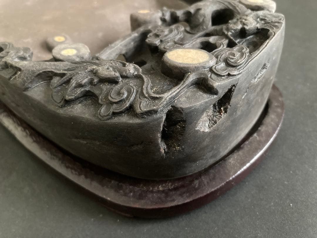 中国端渓硯 眼柱 石眼 龍雲刻 骨董品 中国四大名硯 - メルカリ