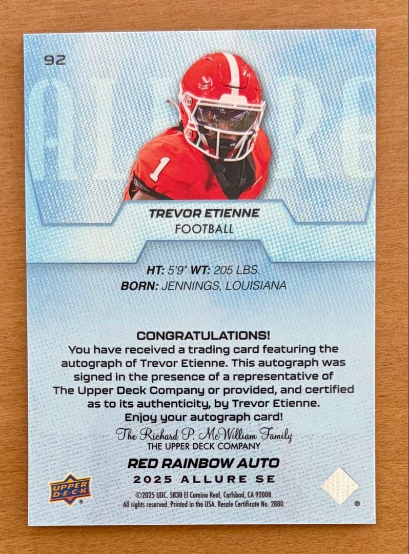 NFL trevor etienne 直筆サインカード - メルカリ