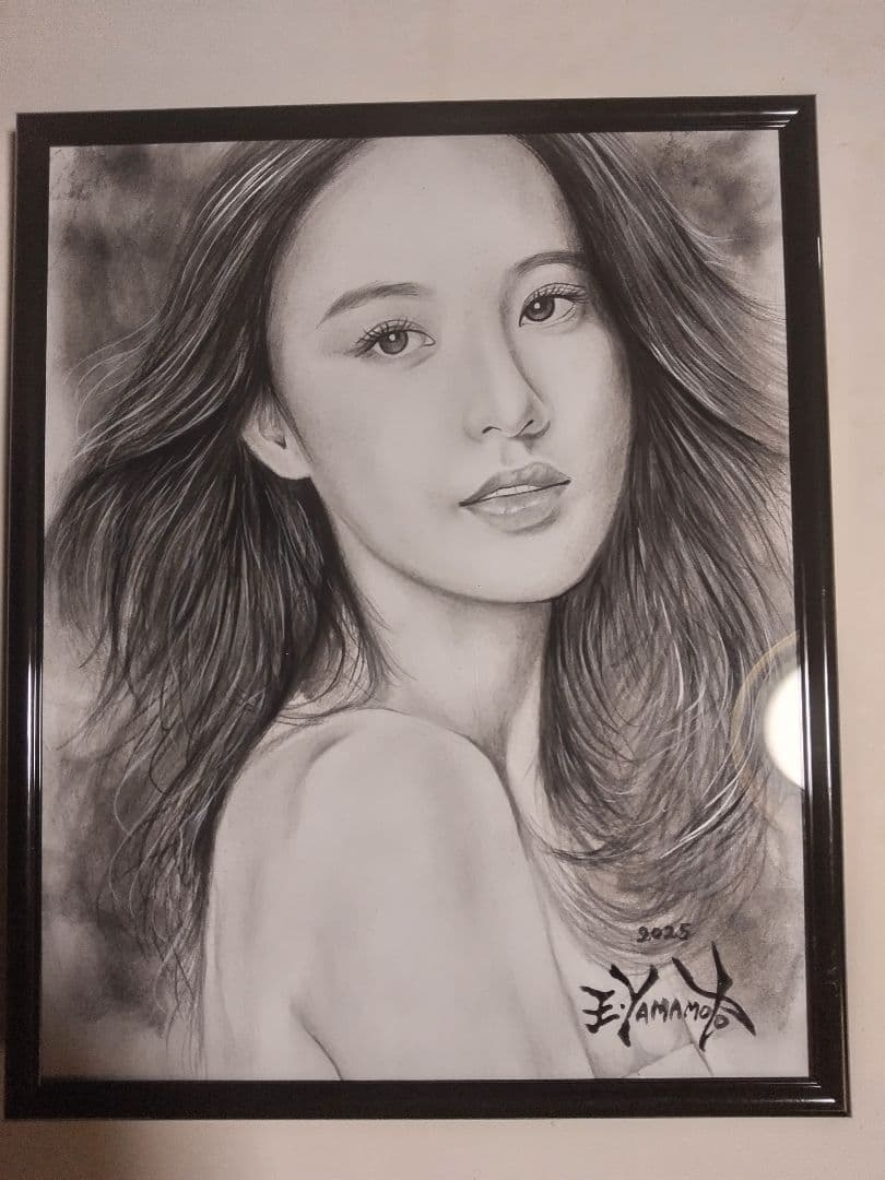 裸婦、美人画、絵画、8切、瞳の先。山本英二、真作、肉筆、額縁、高塚