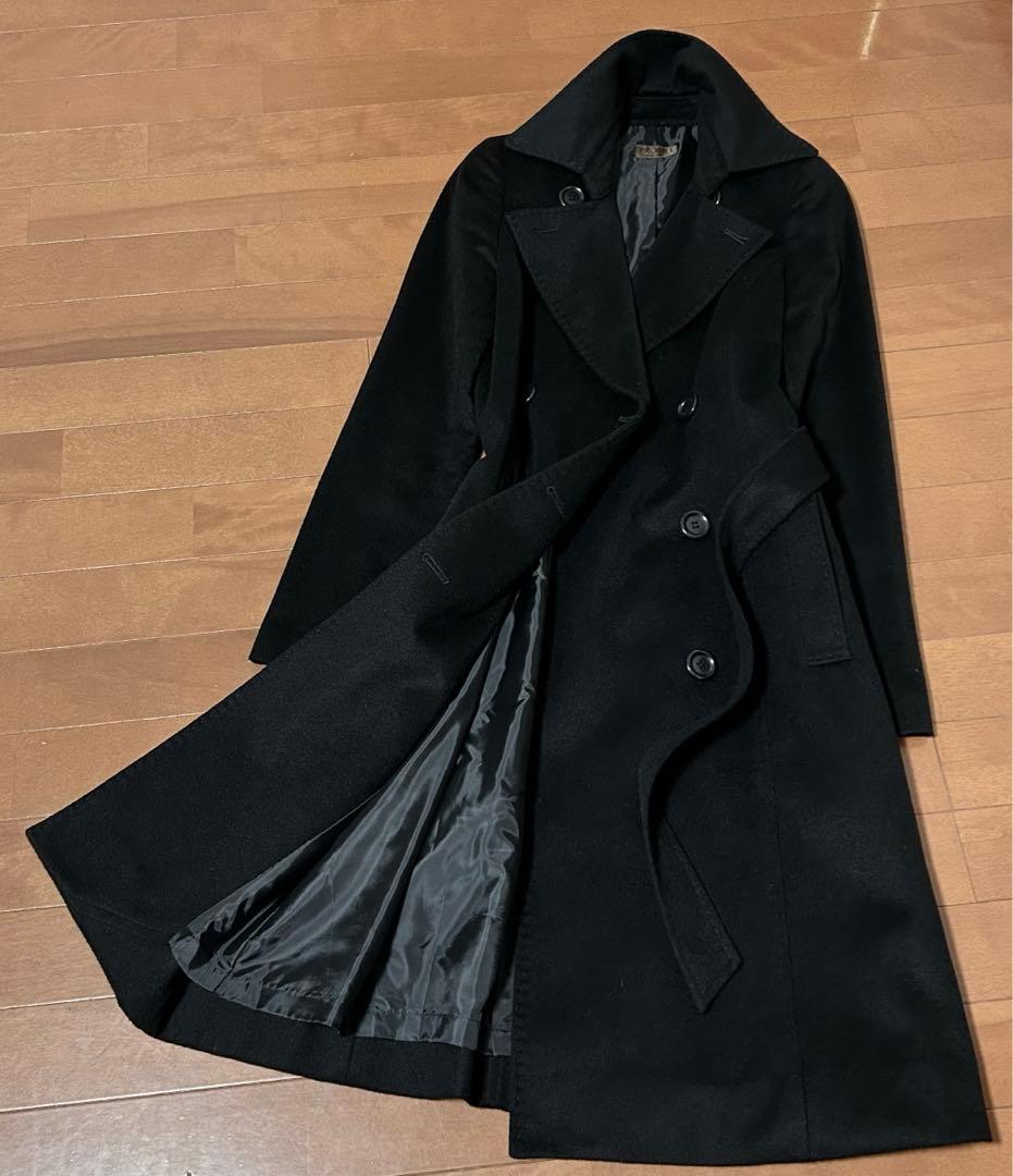 カシミヤ100% ロングコート 黒 ブラック ダブル カシミヤ コート