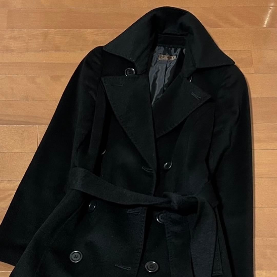 カシミヤ100% ロングコート 黒 ブラック ダブル カシミヤ コート