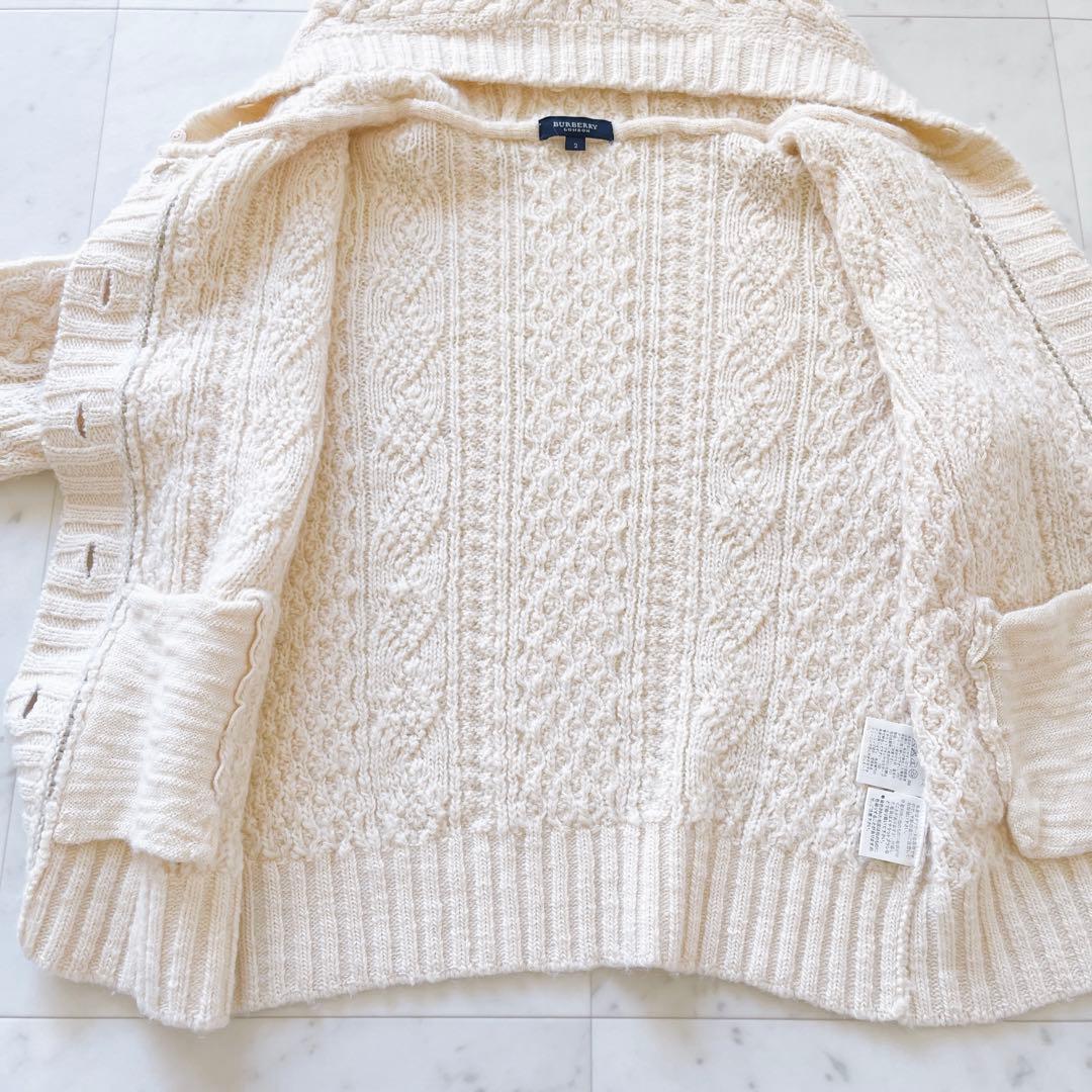 バーバリーブルーレーベル アンゴラ混ケーブルニットカーディガン