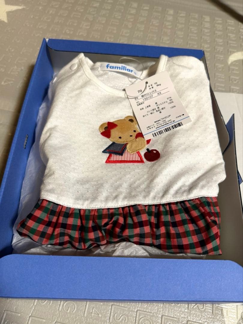 新品タグ付き箱付き】familiar 袖付ロンパス 70cm 未着用 - メルカリ