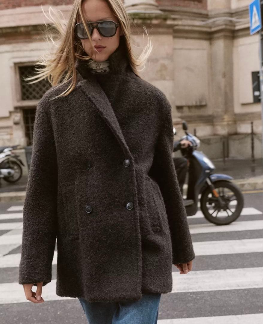 新品】ZARA ブークレダブルブレストミディ丈コート XSサイズ - メルカリ