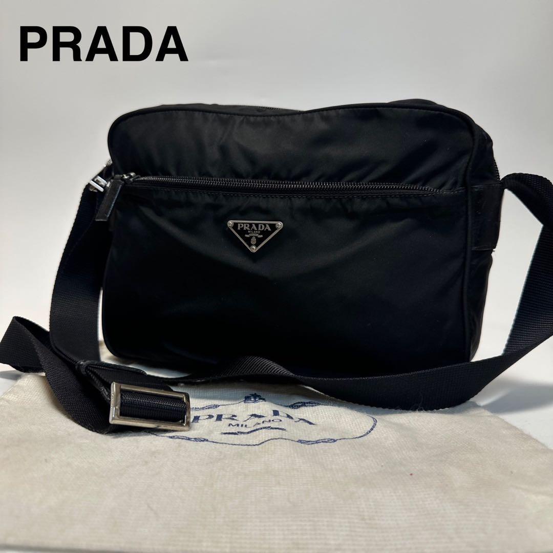 p52【美品】プラダ 三角ロゴ ナイロンブラック ショルダーバッグカメラ