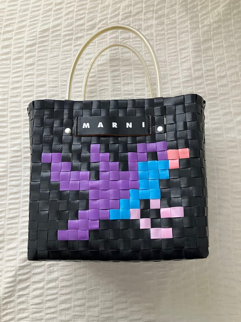 MARNI 編み込みかごバッグ ブラック/マルチカラー ブラック MARNI MARKET Criss-Cross ミニ バスケットバッグ | Marni