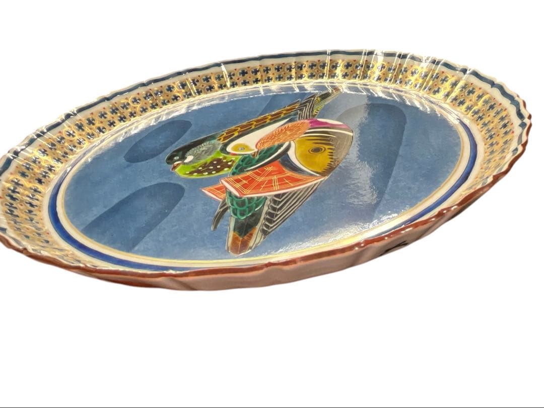 九谷焼 色絵大皿 オシドリ絵図 庄三洞四代目 武腰昭一郎作 共箱付