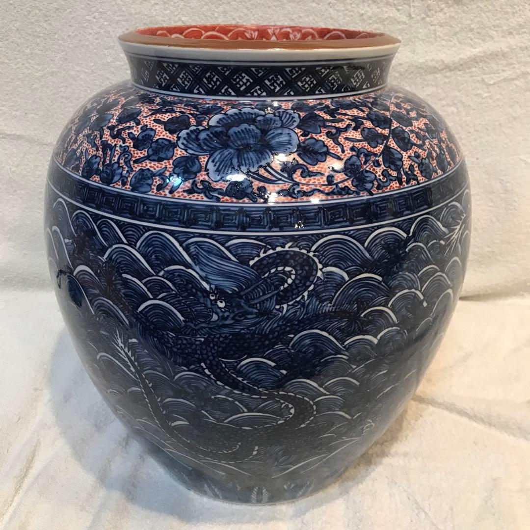 京焼/青華龍の緻密な絵付けの壺/定価120万円/存在感抜群/華のある壺