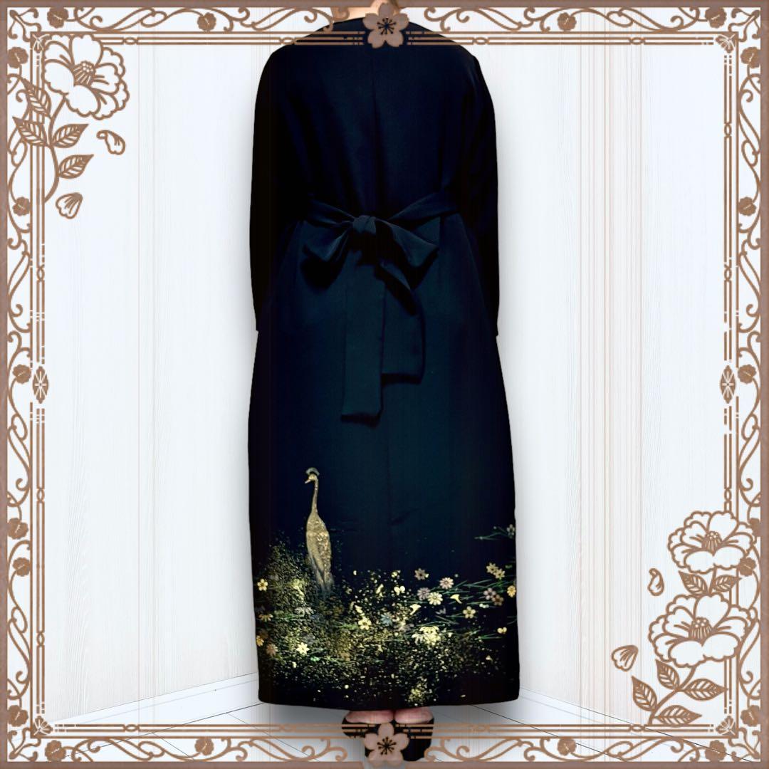 着物リメイクワンピース 留袖ドレス 寿光織 黒留袖 結婚式 卒業式