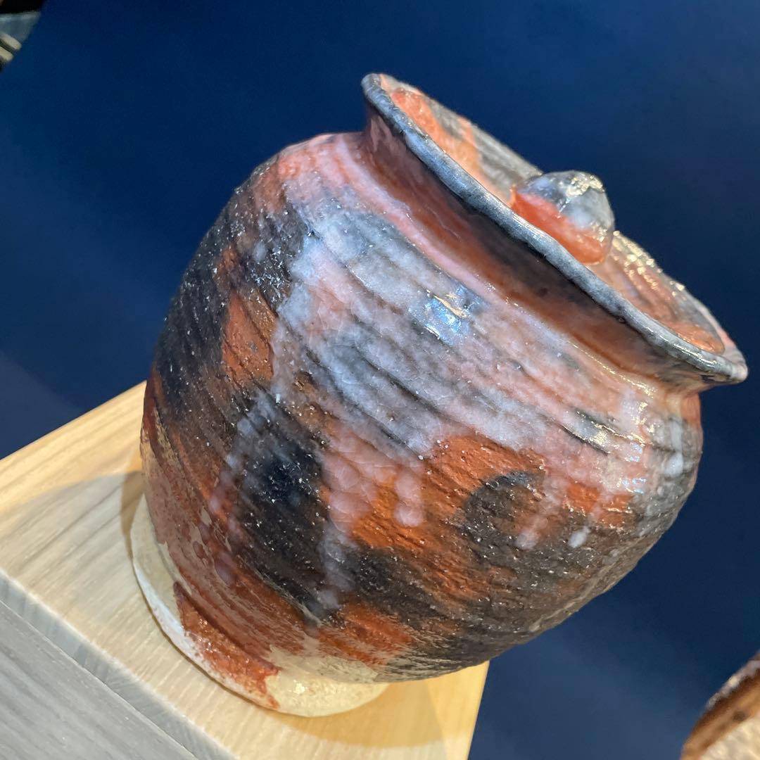 茶道具【吉村 楽入】(造)の『赤楽 種壷 水指』共箱 ※美