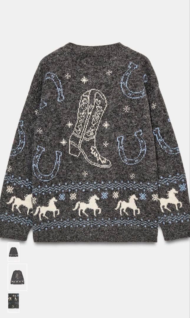 ZARA 新作 ジャカードニットボタンカーディガン 馬柄ニット - メルカリ