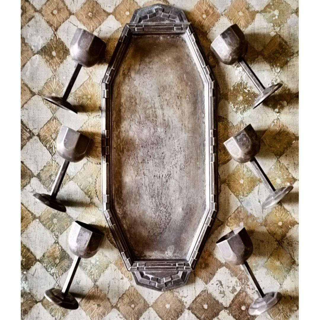 sold 1900s フランス 多数派オクトゴナル リキュールカップとトレイ 1900s フランス Georges Weinthal アールデコ 多数派のオクトゴナル