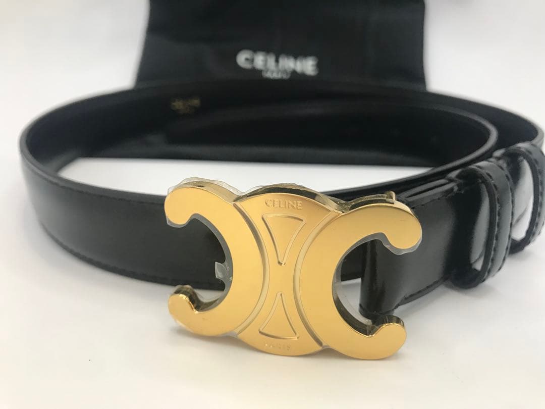 セリーヌ ベルト トリオンフ ゴールド金具 黒サイズ70 レザー保存袋 CELINE セリーヌ ベルト ブラック ゴールド トリオンフ レザー vintage