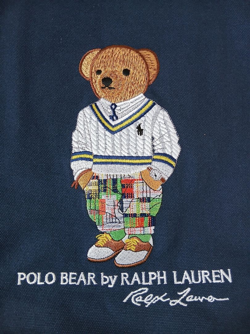 ポロラルフローレン ポロベア キャンバス 刺繍 持ち手革 ネイビー