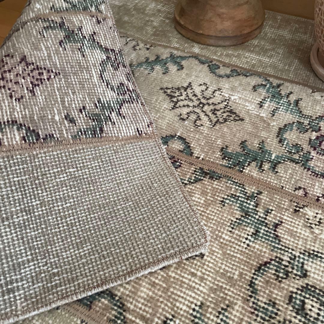 68.5×98 ベージュボタニカル パッチワーク トルコヴィンテージラグ