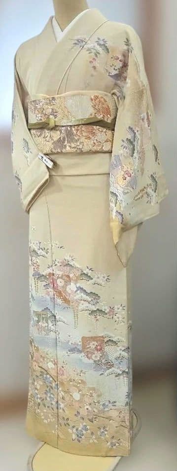 トールサイズゆき丈69訪問着フルセット、着物、袋帯、帯締め、帯揚げ