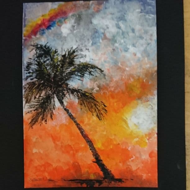 satoru  妄想ハワイ  アクリル画 アクリル絵の具で「ハワイの夕日🌴」を描く｜junya_art