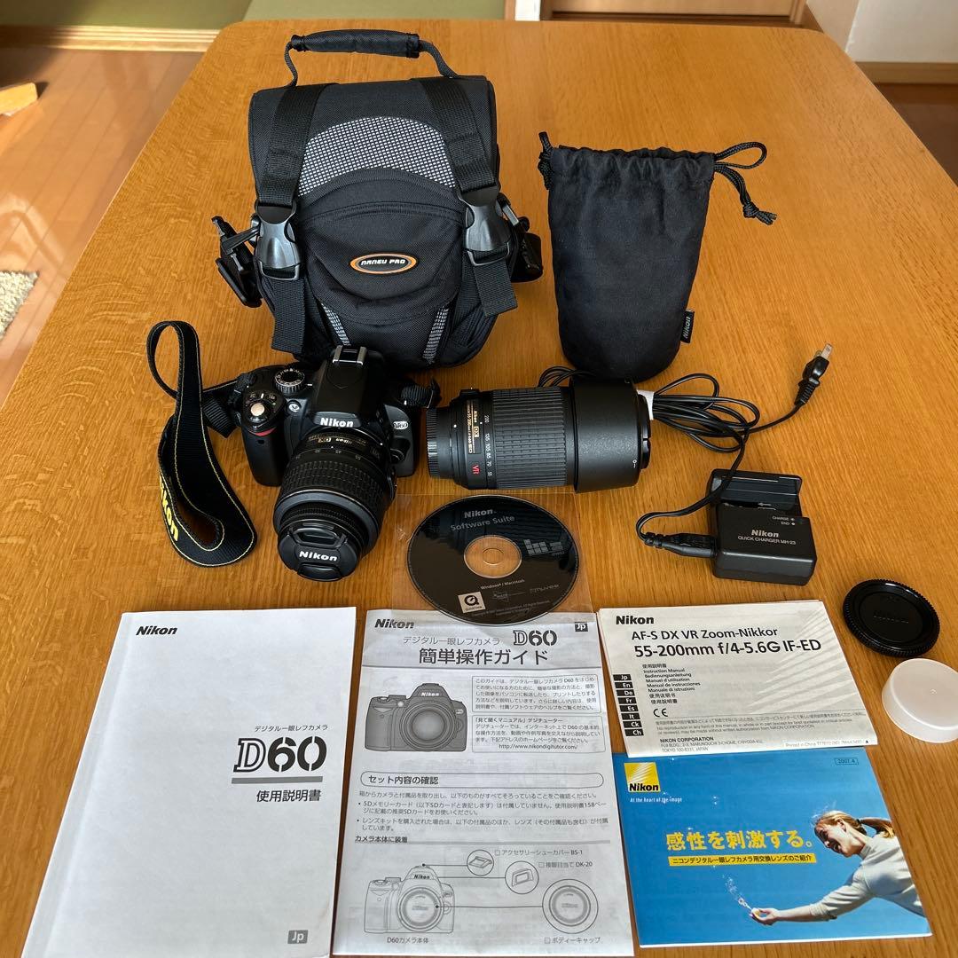 Nikon D60 デジタル一眼レフカメラ 望遠レンズ カメラバッグセット Nikon D60 レンズセット スマホ転送 一眼レフカメラ 初心者 ニコン