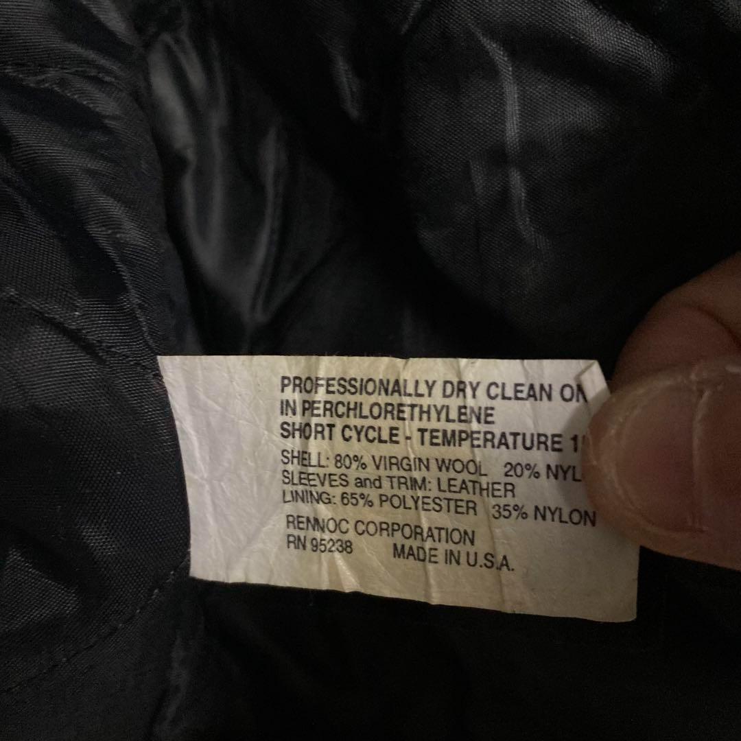 《US古着》企業 ウール・レザー 本革 中綿 スタジャン 刺繍ロゴ メンズXL