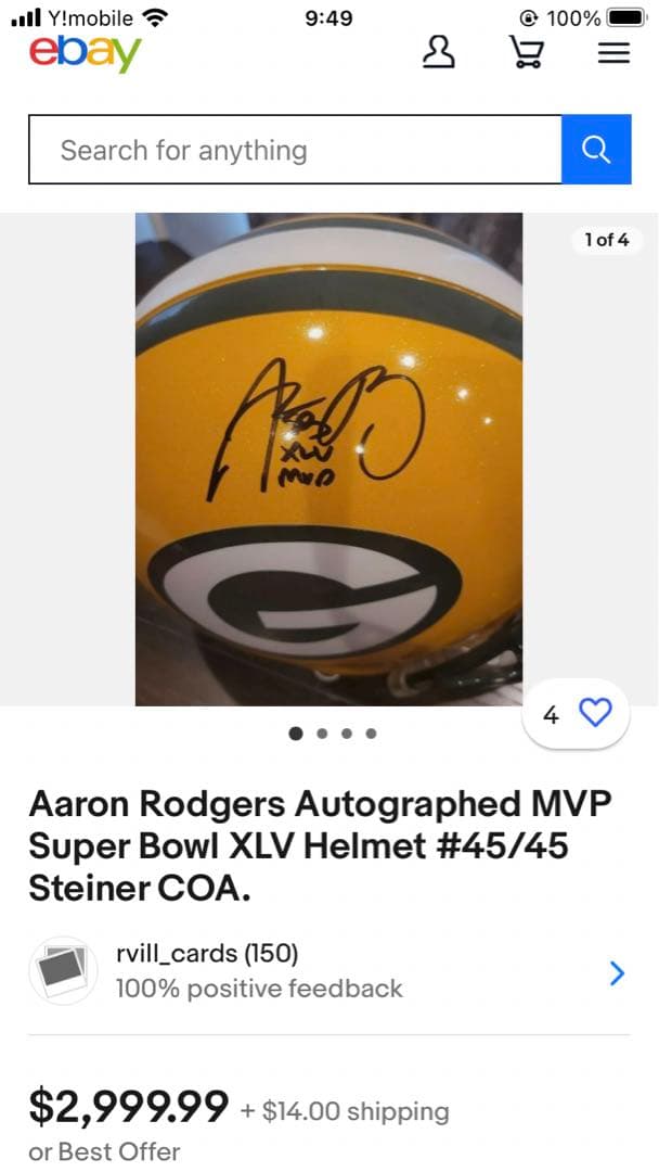 アーロンロジャース Green Bay Packers サイン入りヘルメット - メルカリ