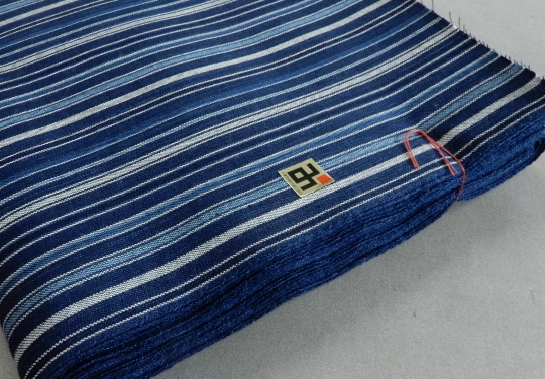 松阪木綿正藍染反物・入手困難色・12m保証・ワイド巾・新品・縞①