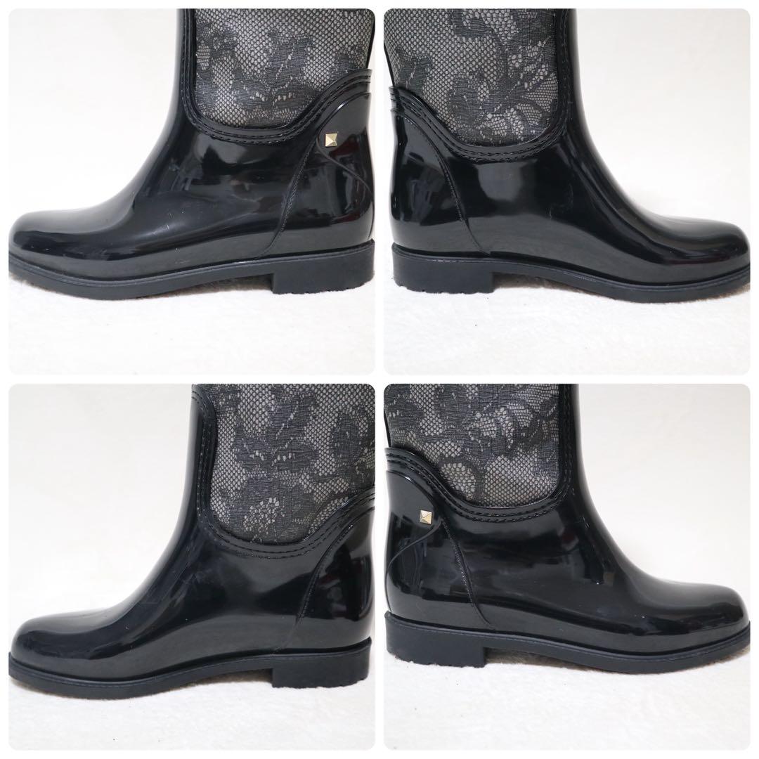 ヴァレンティノ レインブーツ 長靴 レース 刺繍 スタッズ ベルト