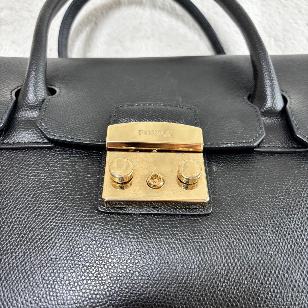 美品 FURLA フルラ レザー 2WAY ハンドバッグ ブラック 246572 - メルカリ
