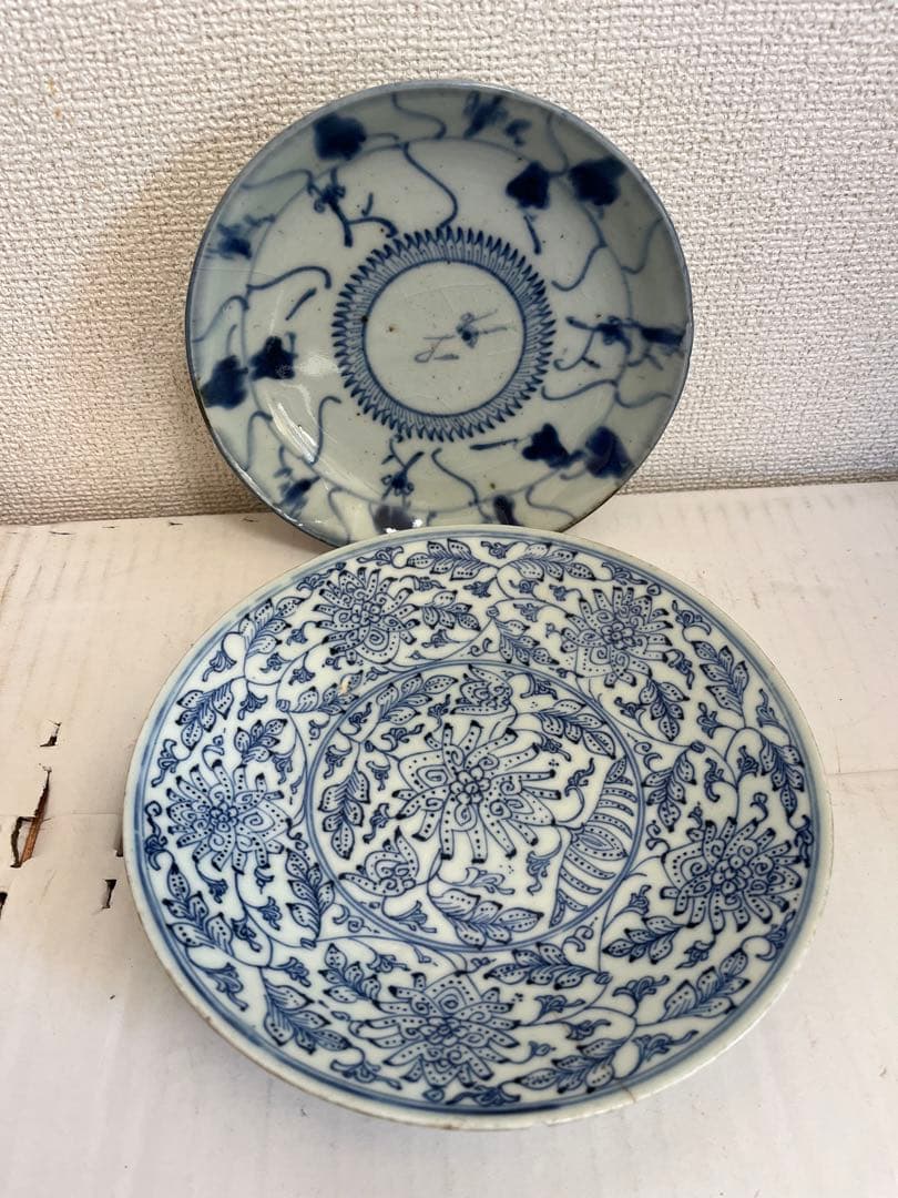 中国美術清時代 染付 霊芝文 青花 花唐草文皿 2客 - メルカリ