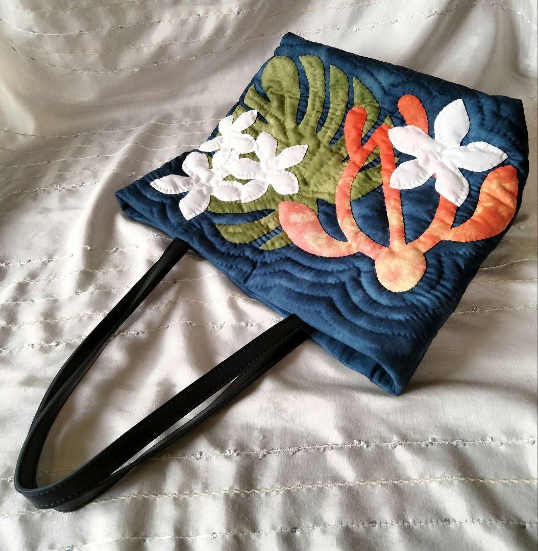☆205.ハワイアンキルト・バッグ・ホヌ＆モンステラ＆プルメリア
