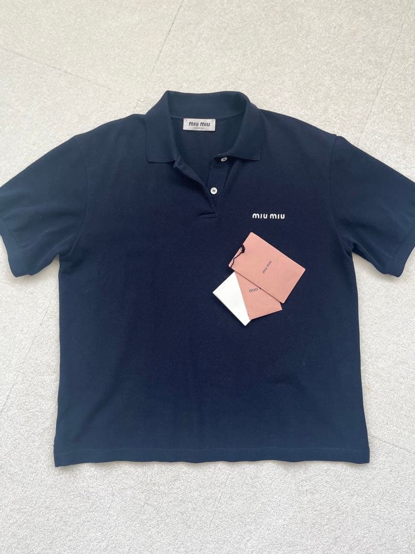 本物【即完売】miumiu ポロシャツ ネイビー 紺 ミュウミュウ - メルカリ