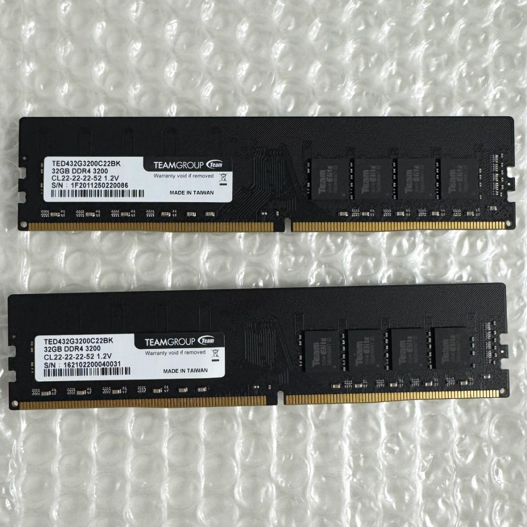 【TEAM】DDR4-3200 64GB (2x32GB)デスクトップ用メモリ acer（エイサー） AcerデスクトップPC用メモリ PC4-25600(DDR4-3200