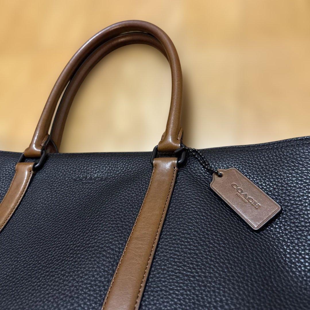 COACH 57773 黒茶 メトロポリタン ビジネストートバッグ ペブルレザー