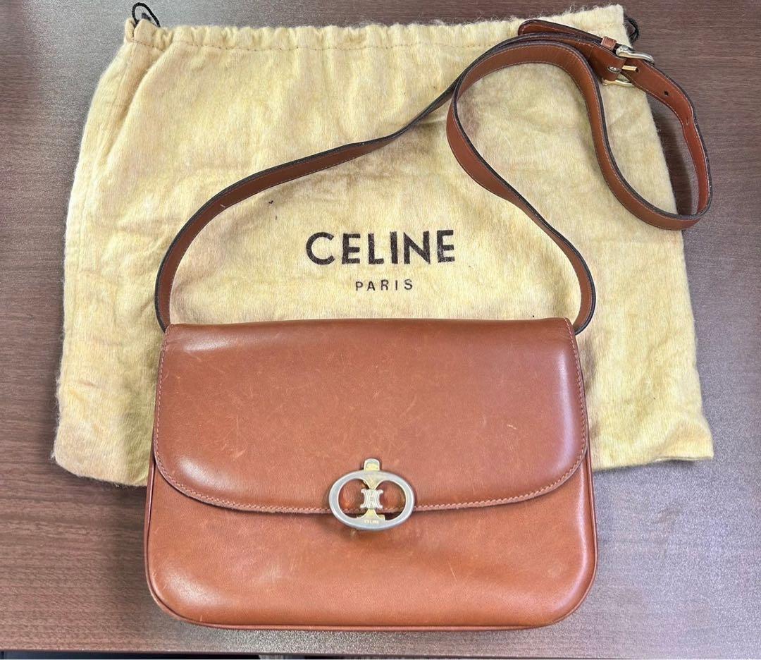 CELINE ブラウン ショルダーバッグ　ビンテージ品 CELINE セリーヌ マカダム ブラゾン型押し クロスボディ ショルダー