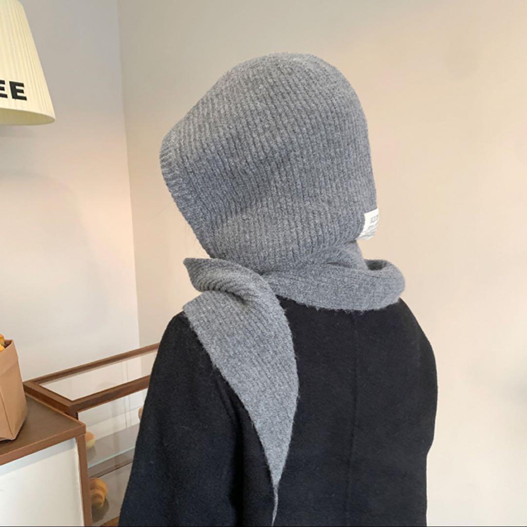 フード付き バラクラバ風 マフラー グレー カジュアル 海外 シンプル