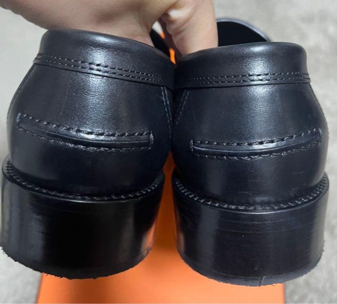 エルメス モカシン ホット 黒 ローファー ケリーバックル シルバー 美