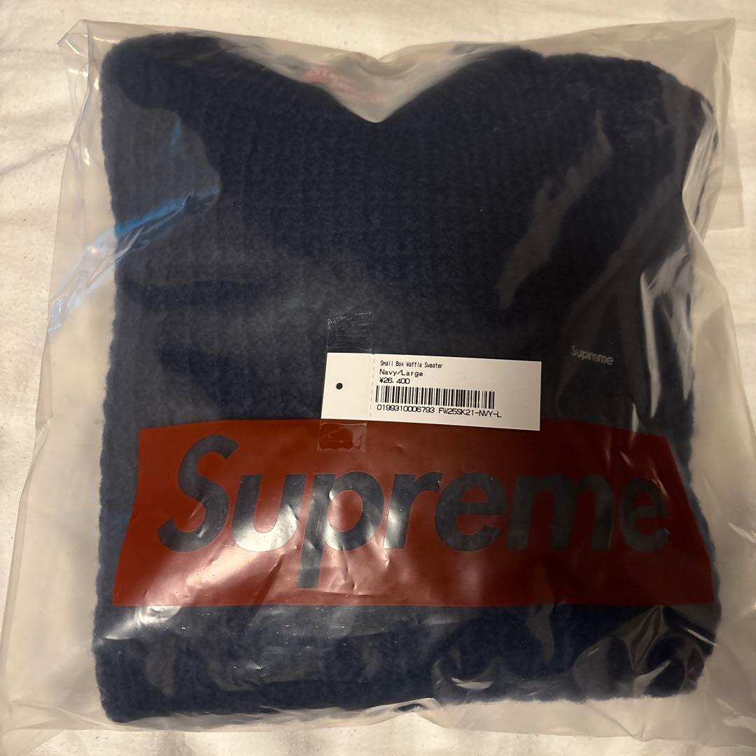 supreme small box waffle sweater L ネイビー - メルカリ