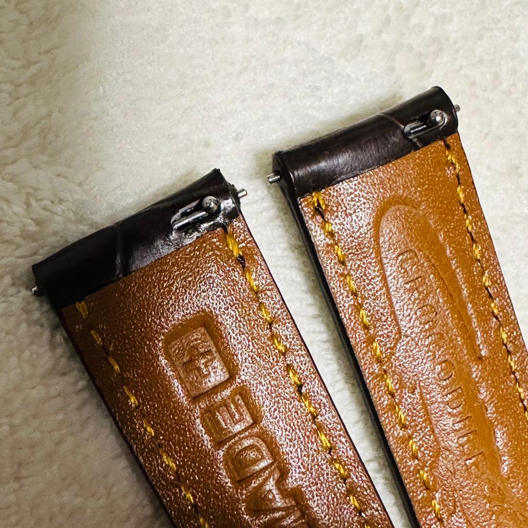 1009#18mm-16mmダークブラウン☆本物クロコダイルベルト☆スイス製