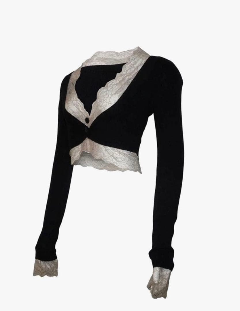 トップス theredthread S framed lace tops black THEREDTHREAD / ザレッドスレッド】S framed lace tops