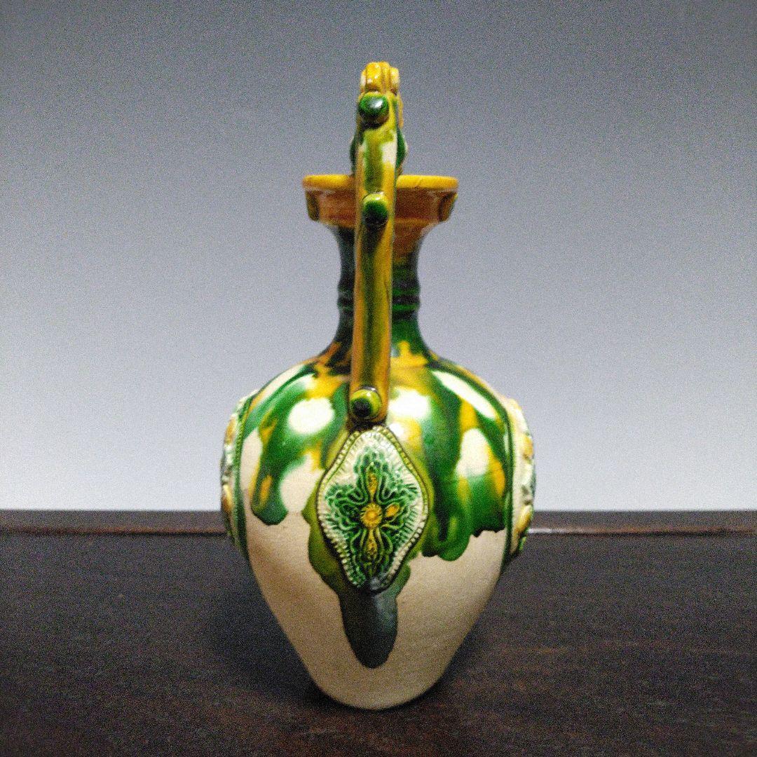 NO484 唐三彩 龍耳瓶 花瓶 - メルカリ
