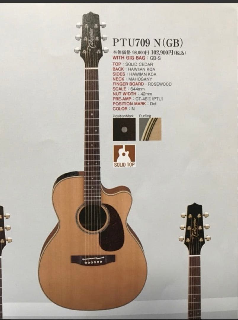 タカミネ PTU709N アコースティックギター ハワイアンコア材 美品 日本