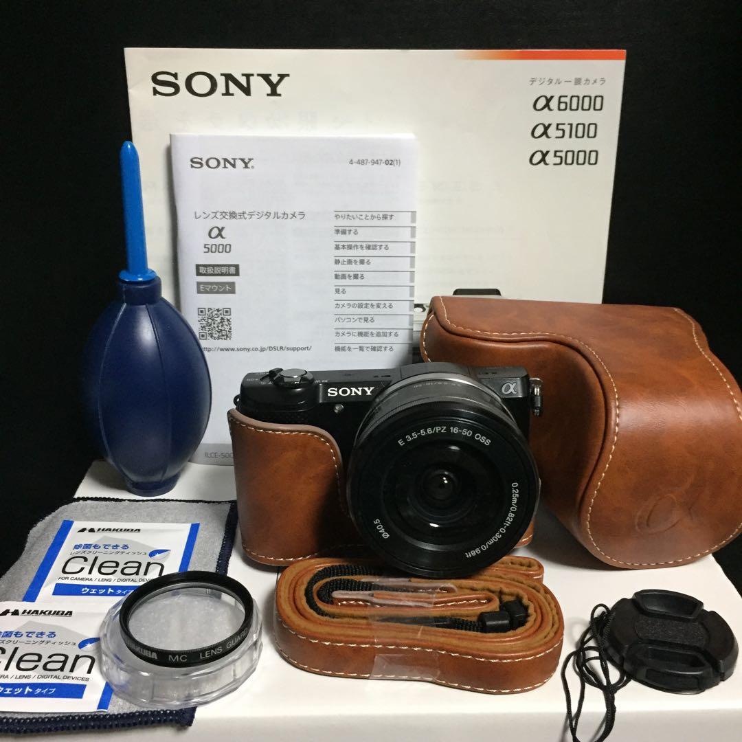 自撮り☆新品ケース、ストラップ☆Wi-Fi☆SONY☆α5000☆黒＆キャラメル