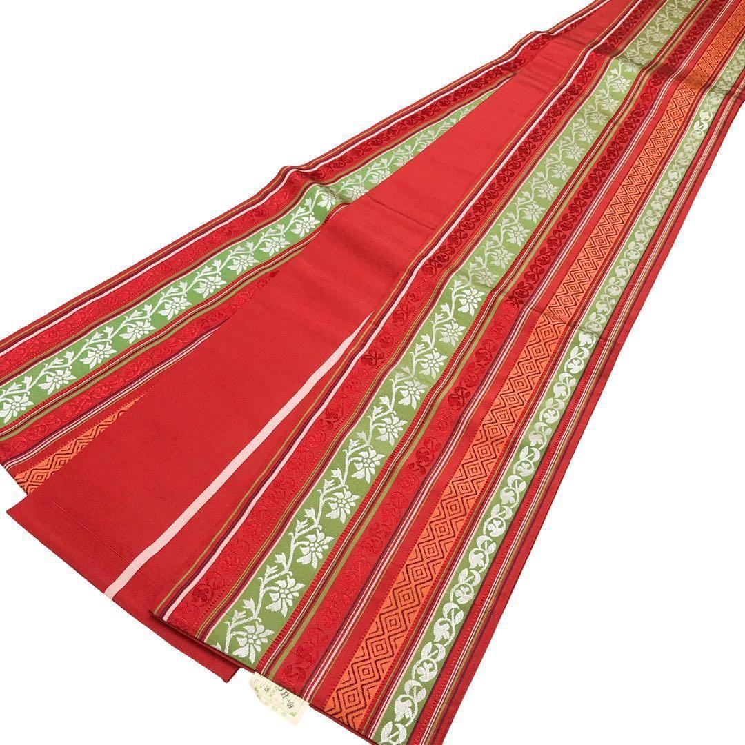 半幅帯 本場筑前博多織 証紙付 縦縞 花唐草模様 赤色 D-2038 - メルカリ