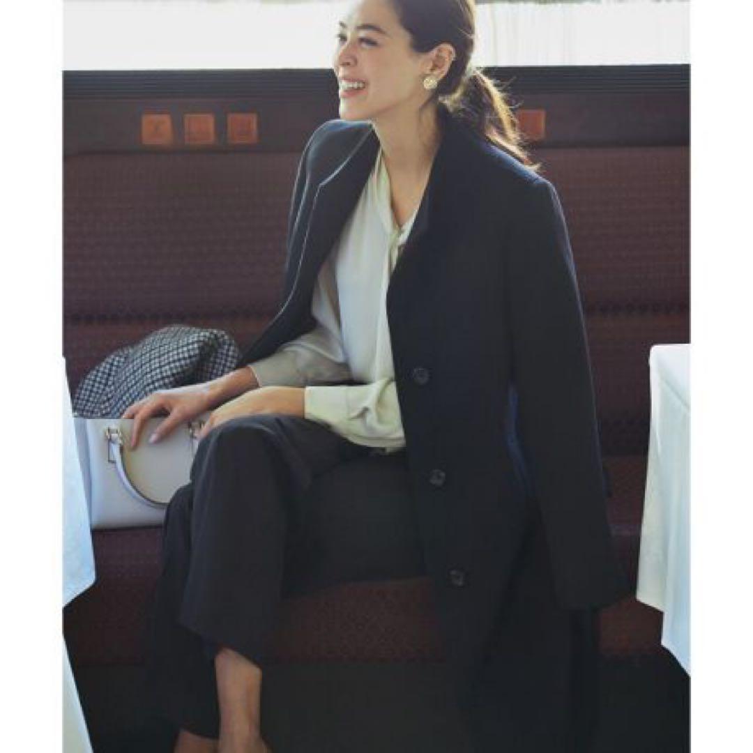 未使用 23区 ウールアンゴラビーバー スタンドカラー コート ブラック