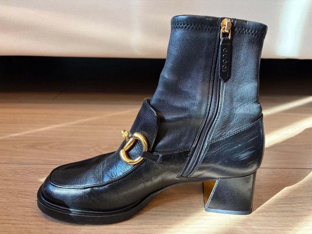 最終価格】GUCCI ホースビット ブロックヒールショートブーツ 38 - 靴安い