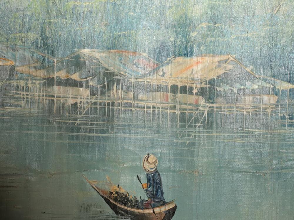 絵】 ☆ 油画 東南アジア河岸風景図 ☆ 作家物 純手描き 真作保証 西洋