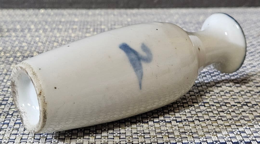 中国古美術 中国古陶磁器 清朝清代 青華 染付 水辺に鳥