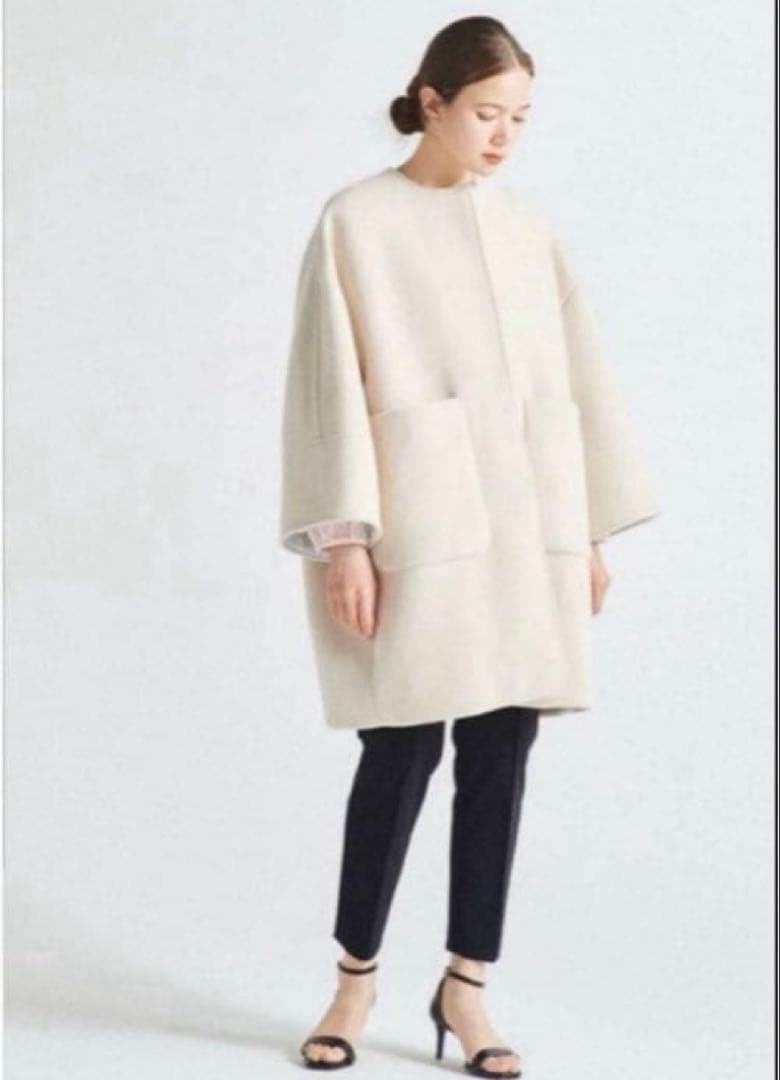 yori ウールノーカラーコート　アイボリー IEDIT（イディット） ノーカラーコート コート ロングシーズン着まわし