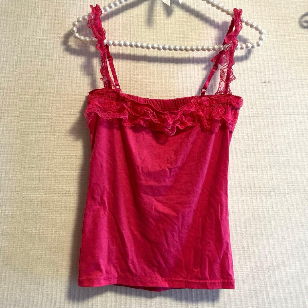 ピンクレース付き キャミソール - メルカリ
