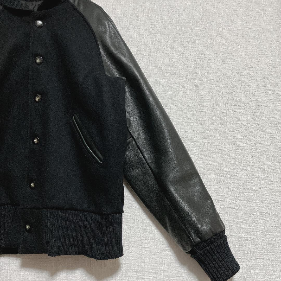 USA製SKOOKUM袖革ボタンスタジャン34黒x黒スクーカムアワード